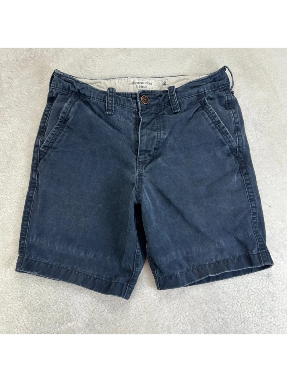 Vintage Abercrombie & Fitch Chino Shorts Mens 30 Navy Button Fly Flat Front READ